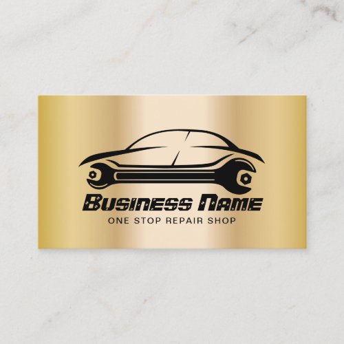 Auto Repair Car  Wrench Gold Automotive Mechanic Business Card