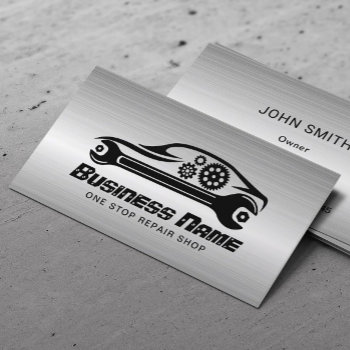 Auto Repair Car & Wrench Metal Automotive Mechanic Business Card by cardfactory at Zazzle