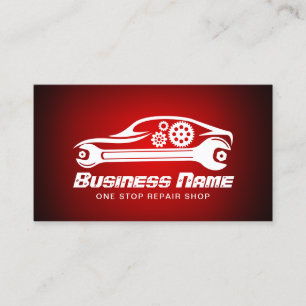 Auto Repair Car & Wrench Red Automotive Mechanic Business Card