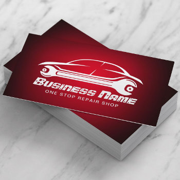 Auto Repair Car & Wrench Red Automotive Mechanic Business Card by cardfactory at Zazzle