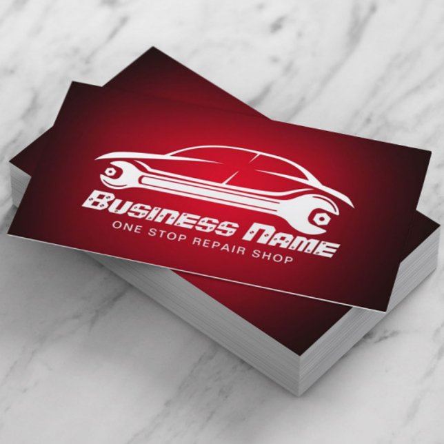 Auto Repair Car & Wrench Red Automotive Mechanic Business Card (Creator Uploaded)