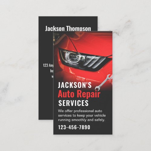 Auto Repair Car  Wrench Red Automotive Mechanic  Business Card