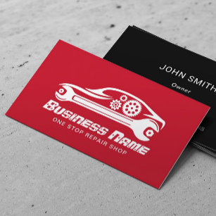 Auto Repair Car & Wrench Red Mechanic Business Card