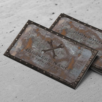 Auto Repair Grunge Rusty Metal Construction Business Card by cardfactory at Zazzle