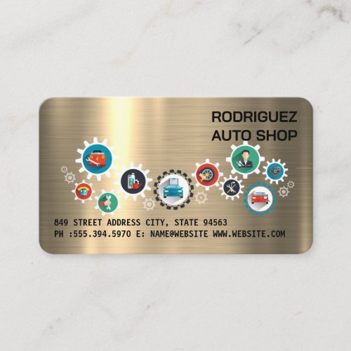 Auto Repair Logo | Car Icons | Metallic Style Business Card