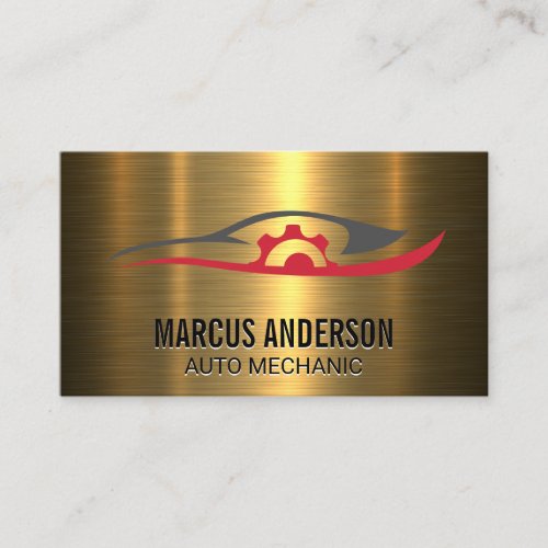 Auto Repair Logo  Gold Metallic Brushed Business Card