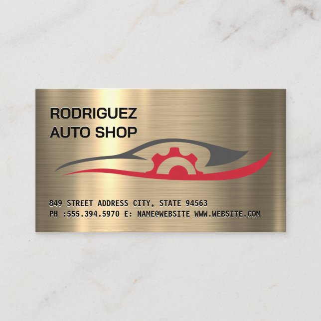 Auto Repair Logo | Metallic Background Business Card (Front)