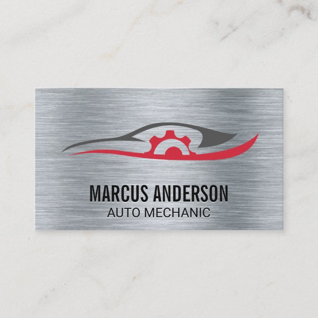 Auto Repair Logo | Metallic Brushed Background Business Card (Front)