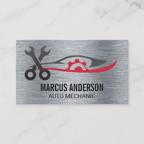 Auto Repair Logo  Metallic Brushed  Wrenches Business Card