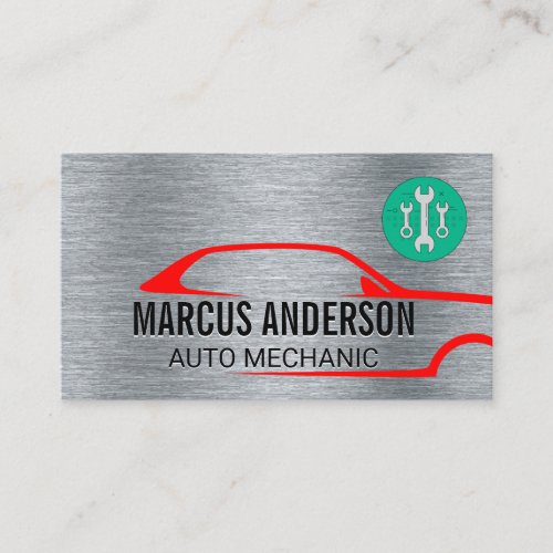 Auto Repair Logo  Metallic Steel Background Business Card