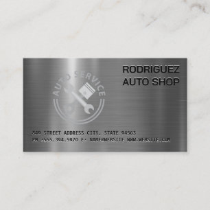 Auto Repair Logo   Metallic   Wrench   Pistons Business Card