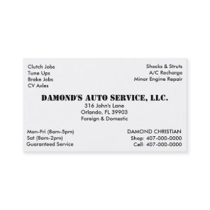 Auto Repair Mechanic Business Card