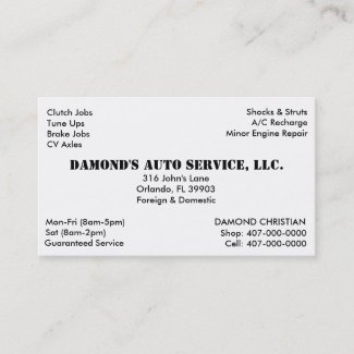 Auto Repair Mechanic Business Card