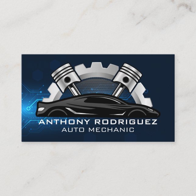 Auto Repair Pistons Gear Logo | Technician Business Card (Front)