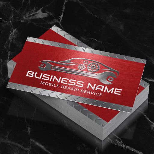 Customizable Auto Repair Professional Red Metal Automotive Business Card