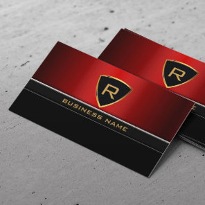 Auto Repair Royal Gold Shield Red Metal Business Card