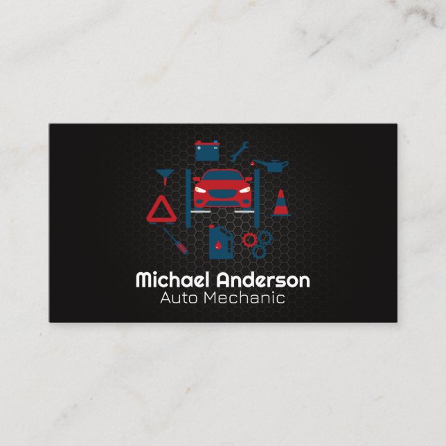 Auto Repair Services Logo | Mechanic Business Card (Front)