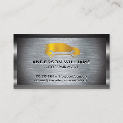 Auto Repair Wrench Icon  Metallic Background Business Card