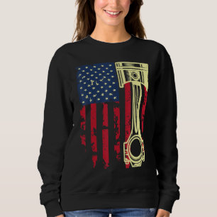 Auto Repairman Car Mechanic Tools Piston USA Flag  Sweatshirt