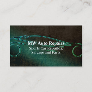 Auto repairs, teal leather-effect, sports car logo business card