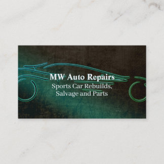 Auto repairs, teal leather-effect, sports car logo business card