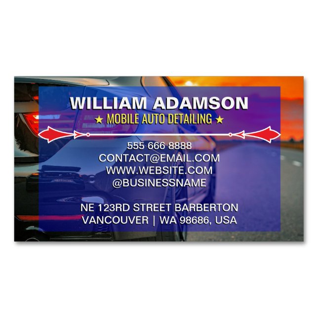 Auto Sales, Auto Repair, Mobile Car Detailing  Business Card Magnet (Front)