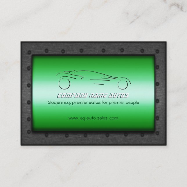 Auto Sales, Brushed Green Chrome - Sportscar Business Card (Front)