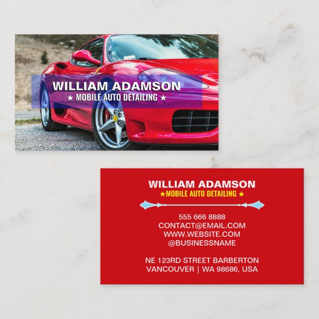 Auto Sales, Car Repair, Red Auto Detailing Business Card (Front/Back)