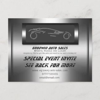 Auto Sales Event Invite - faux metal, auto logo