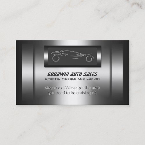 Auto Sales - faux metal, silver auto Business Card