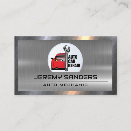 Auto Service Icons  Metal Industrial Background Business Card