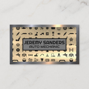 Auto Service Icons   Metallic Background Business Card