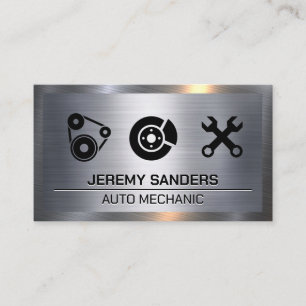 Auto Service Icons   Metallic Background Business Card