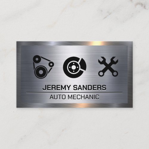 Auto Service Icons  Metallic Background Business Card