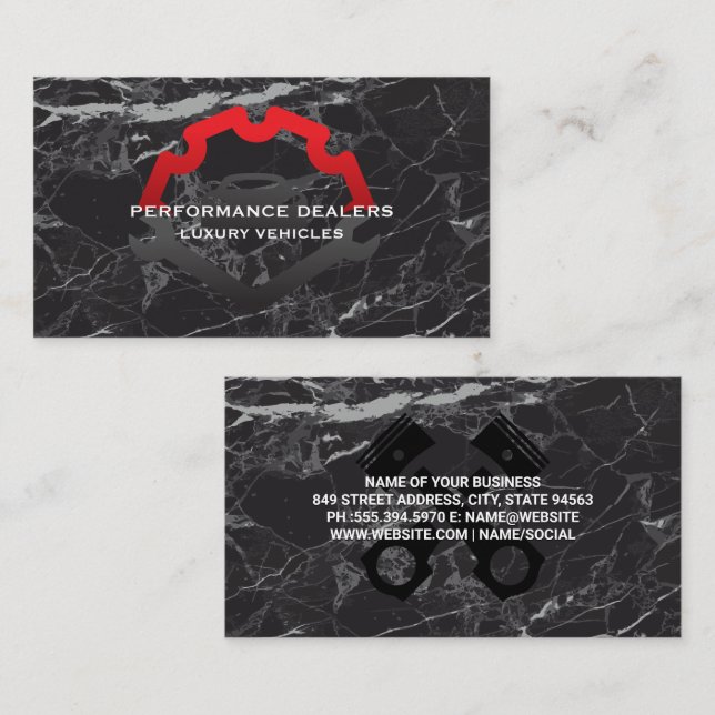 Auto Service Logo Wrenches | Black Marble Business Card (Front/Back)