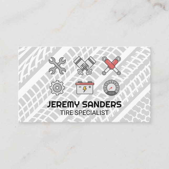 Auto Services Icons | Tire Marks Business Card (Front)
