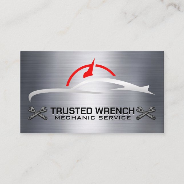 Auto Services | Wrenches | Metallic Background Business Card (Front)