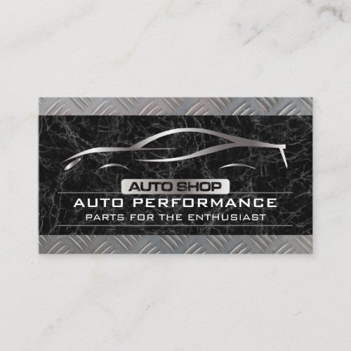 Auto Shop Metallic Car Logo  Black Marble Metal Business Card