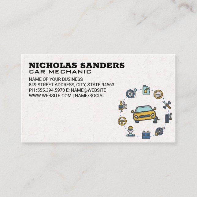 Auto Shop Parts and Services Business Card (Front)