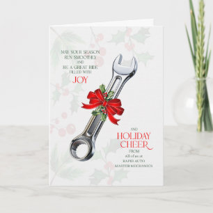 Auto Shop Wrench Business Cheer Custom Name Holiday Card