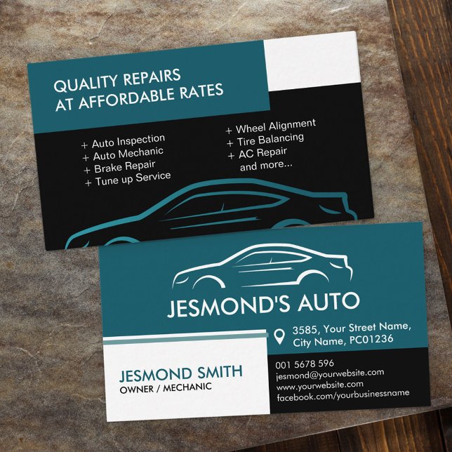 Auto Silhouette - Car Mechanic - Teal Business Card (Creator Uploaded)