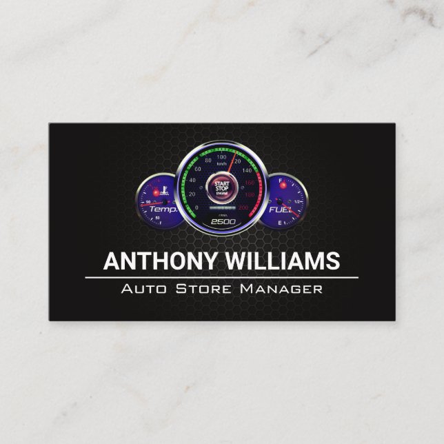 Auto Speedometer Gauges | Metallic Carbon Fiber  Business Card (Front)