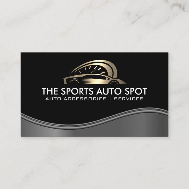 Auto Sports Gold Logo | Metallic Wave  Business Card (Front)