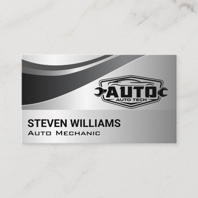 Auto Tech Repair Services | Gray Business Card (Front)