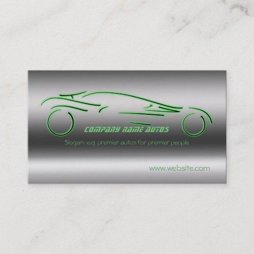 Auto trade Car _ Green Sportscar on steel_effect Business Card