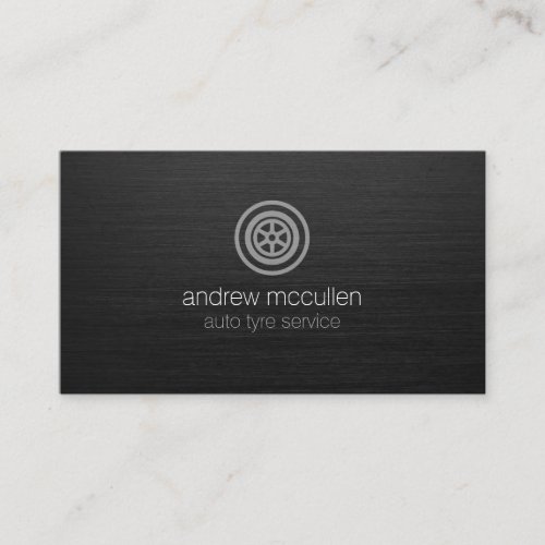 Auto Tyre Service Wheel Icon Dark Brushed Metal Business Card