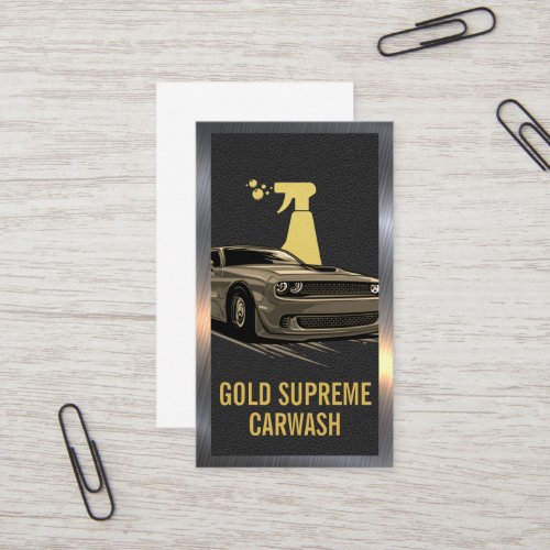 Auto Wash Muscle Car  Leather Metallic Business Card