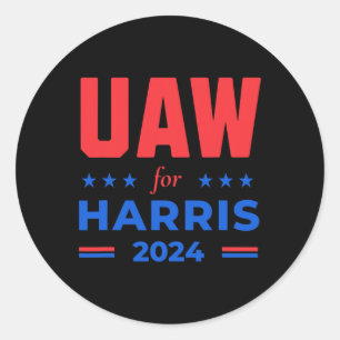 Auto Workers For Harris 2024 Uaw Red Strike Kamala Classic Round Sticker