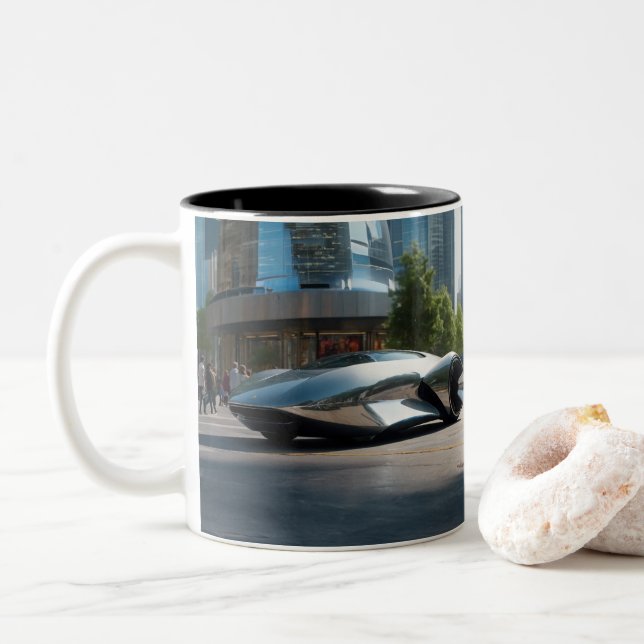 Auto Wow! Future Car  Two-Tone Coffee Mug (With Donut)