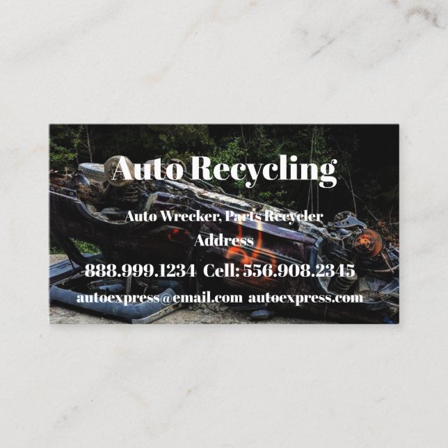 Auto Wrecker, Parts Recycler Black Classic Custom Business Card (Front)